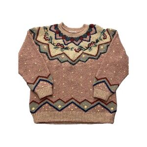 Renny For All Week Long Sweater Womens Medium Handknit Pink Floral‎ Aztec Print